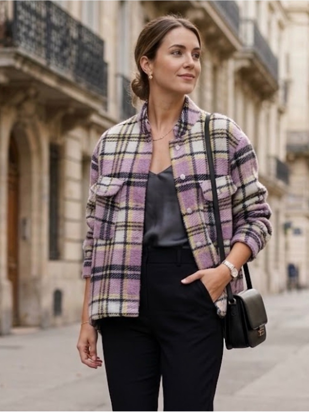 Zara Lavender Plaid Shacket Jacket